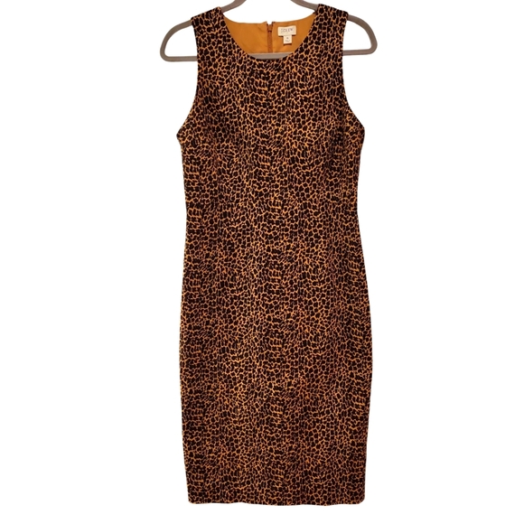 J.Crew Factory, Sleeveless Leopard Sheath Dress, Midi, Zipper Back, Women's sz 6 - Picture 1 of 4